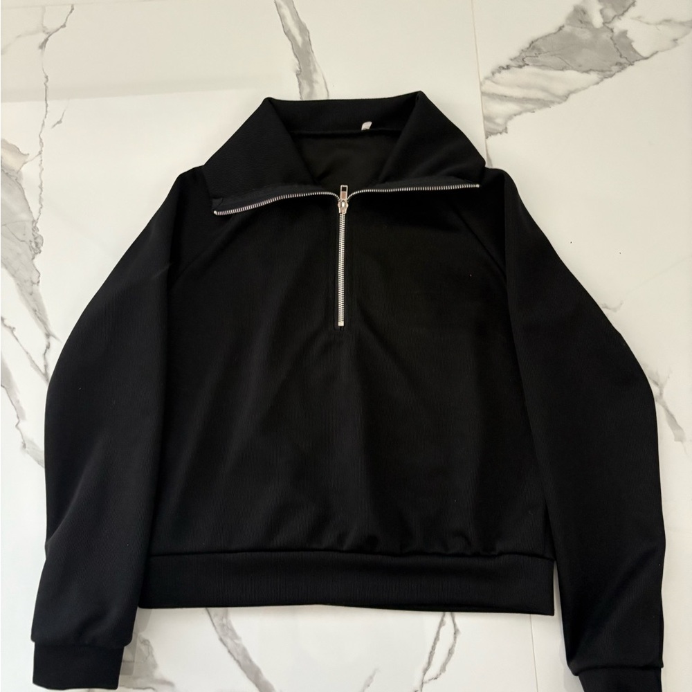 Black Half-Zip Cropped Sweater